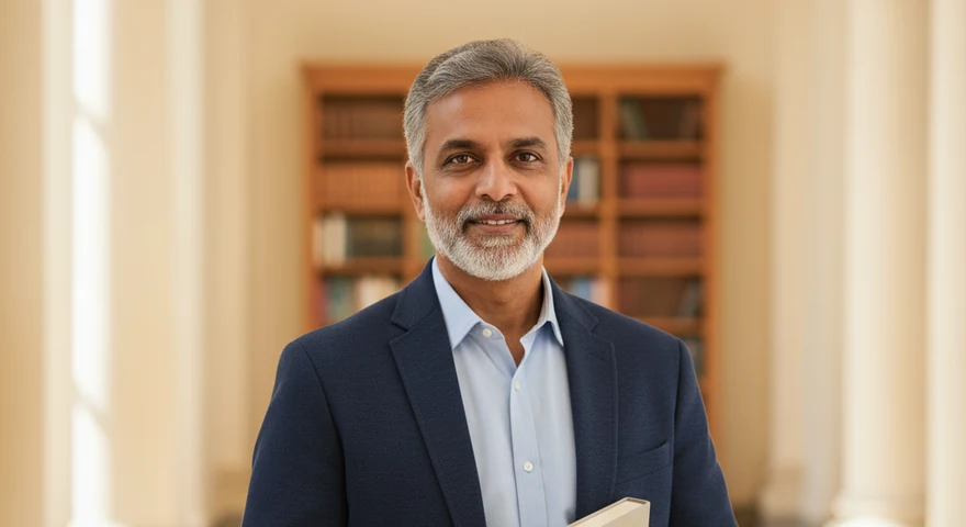 College principal in a university library