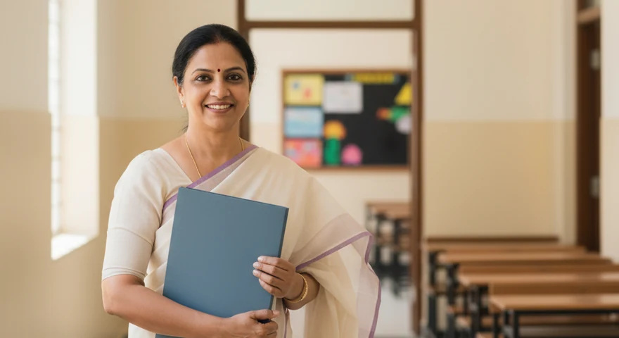 School principal holding a folder